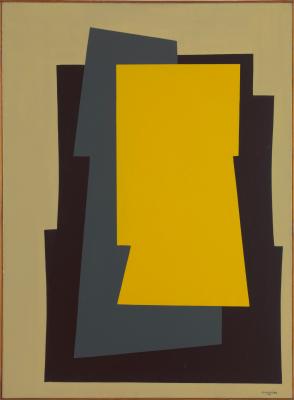 Compositie met twee kleuren geel, grijs en zwart
