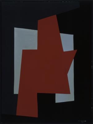 Abstracte compositie zwart-rood-grijs