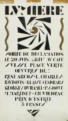 Affiche Lumière Soirée de Déclamation Oeuvres de : René Arco, L. Charles Baudouin, Blaise Cendrars, Georges Duhamel