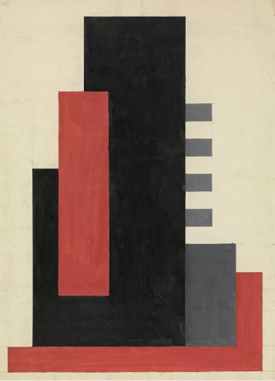 Composition in Black, Grey, Red