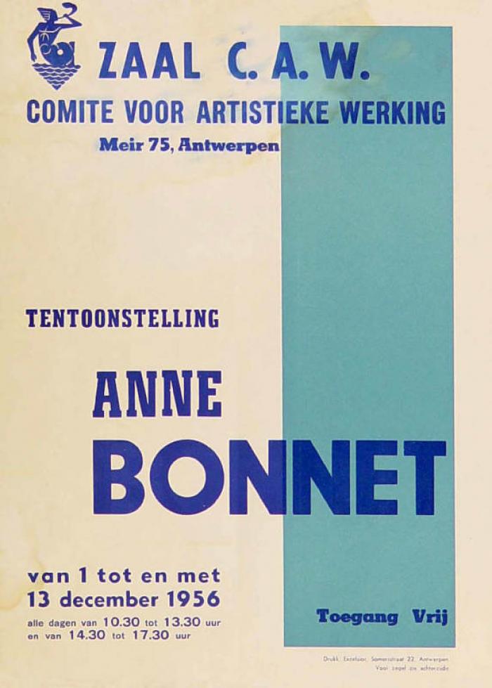 Affiche van een expo van Anne Bonnet, collectie Letterenhuis, Antwerpen.